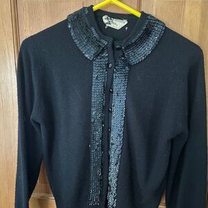 Vintage 1950s Polyester Dress Sweater with Sequence (Small)